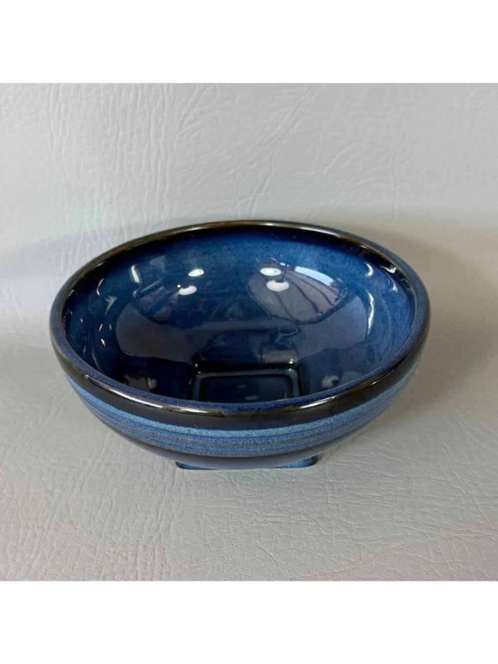 Vintage FS Cobalt Blue Ceramic Bowl Ribbed Rice Soup Cereal Studio Stoneware